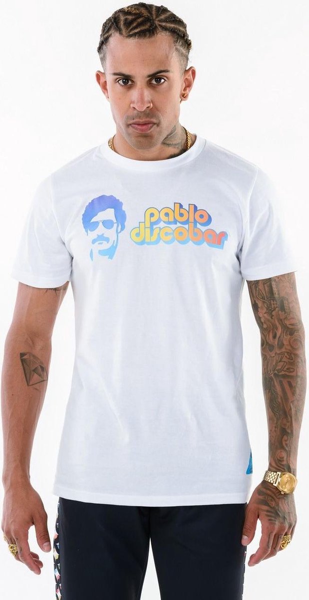 Grappig & Fout Kostuum | Pablo Discobar Shirt Logo White | Extra Small | Carnaval kostuum | Verkleedkleding